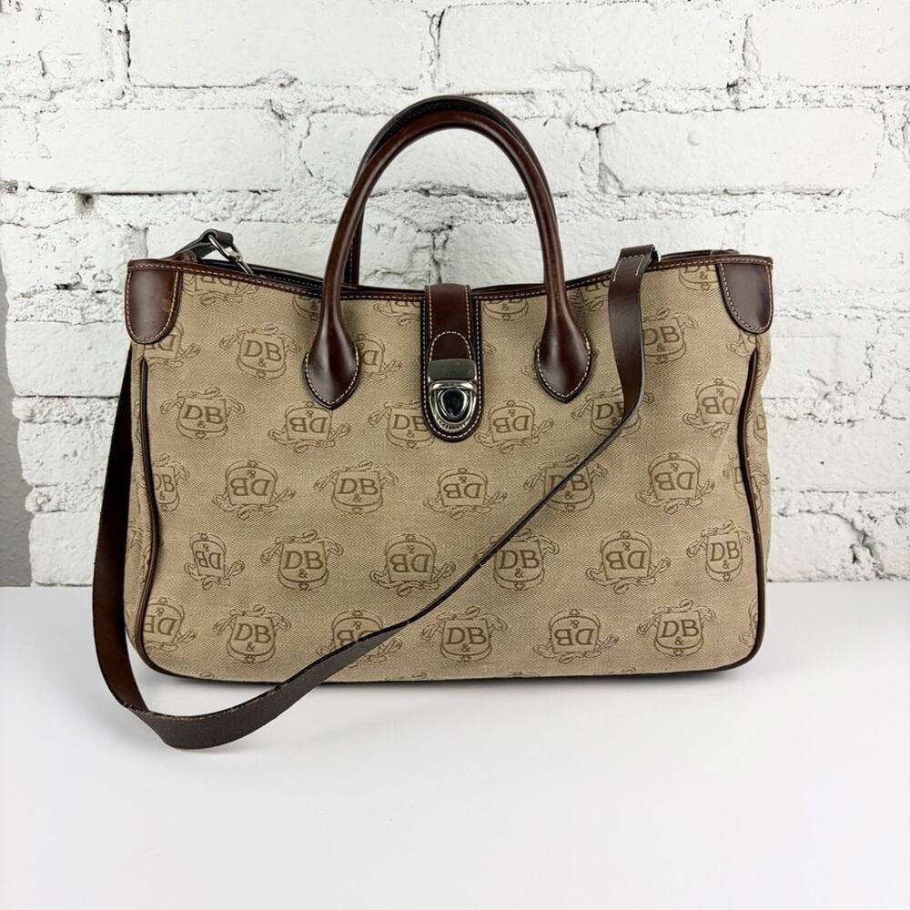 Dooney & Bourke Brown Signature Canvas Double Handle Leather Tote Satchel Purse